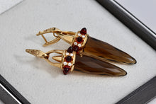 Load image into Gallery viewer, Stephen Webster 18Kt. Gold Smokey Topaz &amp; Garnet &quot;Russian Roulette&quot; Bullet Drop Earrings

