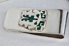 Load image into Gallery viewer, Silver MEXICO Green Malachite Chip Inlay Mayan Warrior Two-Faced Money-clip
