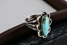 Load image into Gallery viewer, Sterling Silver Native American Long Turquoise Oval Handmade Ring Size 6.5
