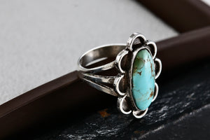 Sterling Silver Native American Long Turquoise Oval Handmade Ring Size 6.5