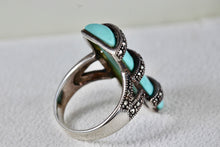 Load image into Gallery viewer, Sterling Silver Rhinestone Wrapped Turquoise Bar Ring Size 7
