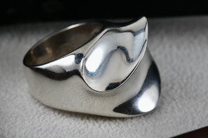 Sterling Silver Heavy Duty Wavy Illusion Dome Ring Size 6.5 Signed Mexico