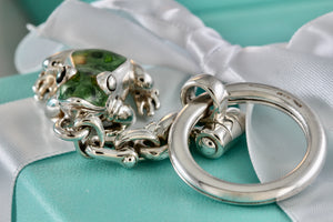 Tiffany & Co. Nature Vintage Silver Green Black Enamel Frog Pendant Keychain