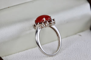 Sterling Silver Oval Red Carnelian & Garnets Gemstone Ring Size 10