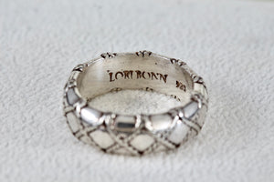 Lori Bonn Sterling Silver Rope Quilt Wide Band Ring Size 8