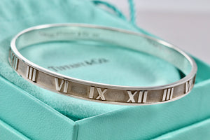 Tiffany & Co. Atlas Sterling Silver Roman Numeral Bangle Small Bracelet