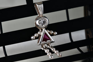 Sterling Silver CZ Diamond Pink Sapphire Dress Little Girl Pendant