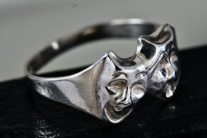 Sterling Silver Happy-Tragedy Two-Faced Masks Band Ring Size 7