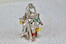 Load image into Gallery viewer, Vintage Sterling Silver Painted Enamel Ferris Wheel Charm Pendant
