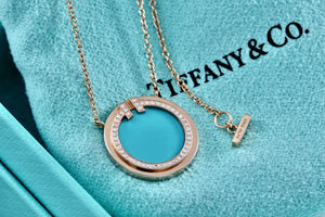 Tiffany & Co. Rose Gold Diamond Tiffany T Turquoise Pendant 16" Necklace