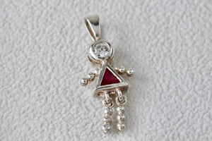 Sterling Silver CZ Diamond Pink Sapphire Dress Little Girl Pendant