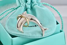 Load image into Gallery viewer, Tiffany &amp; Co. Sterling Silver Dolphin 18Kt. Gold Hoop Ring 43mm Brooch Pin
