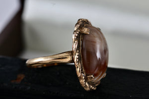 Vintage Handmade Sterling Silver 10KT. Gold Filled Oval Brown Agate Ring Size 7.5