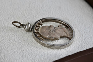 Handmade 1960 Silver American Quarter Detailed Carved Pendant