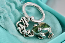 Load image into Gallery viewer, Tiffany &amp; Co. Nature Vintage Silver Green Black Enamel Frog Pendant Keychain
