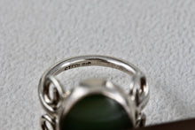 Load image into Gallery viewer, Sterling Silver Large Oval Green Jade Handmade Ring Size 7

