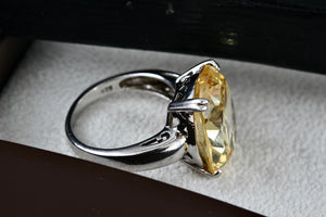 Sterling Silver Large Oval Cushion Cut Citrine Cocktail Ring Size 8