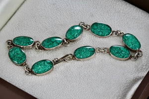 Silver Handmade Chipped Turquoise Acrylic Oval Link 7. 5" Bracelet