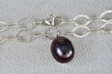 Load image into Gallery viewer, Sterling Silver Large Black Tahitian Pearl Oval Link 19&quot; Necklace
