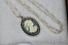 Load image into Gallery viewer, Sterling Silver Victorian Blue White Cameo Pendant 20&quot; Necklace
