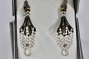 Sevan Bicakci 18Kt. Oxidized Gold Platinum Diamond Pearl Chandelier Drop Great Gatsby Earrings