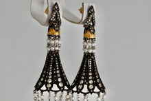 Load image into Gallery viewer, Sevan Bicakci 18Kt. Oxidized Gold Platinum Diamond Pearl Chandelier Drop Great Gatsby Earrings
