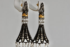 Sevan Bicakci 18Kt. Oxidized Gold Platinum Diamond Pearl Chandelier Drop Great Gatsby Earrings
