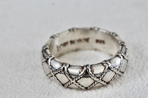 Lori Bonn Sterling Silver Rope Quilt Wide Band Ring Size 8