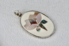 Load image into Gallery viewer, ALPACA Mexico Silver Rose Flower Abalone Inlay Handmade Oval Pendant
