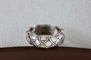 Lori Bonn Sterling Silver Rope Quilt Wide Band Ring Size 8