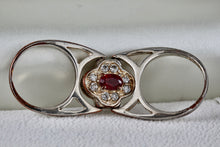 Load image into Gallery viewer, Vintage Silverplate Reversible CZ Ruby Diamonds Costume Ring Size 5
