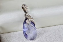 Load image into Gallery viewer, Sterling Silver Rhinestone Swivel Purple Amethyst Glass Charm Pendant
