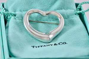 Tiffany & Co. Elsa Peretti Silver Large 35mm Open Heart Brooch Pin