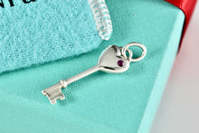 Load image into Gallery viewer, Tiffany &amp; Co. Pink Sapphire Silver Heart Key 1.25&quot; Pendant
