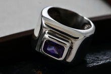 Load image into Gallery viewer, Sterling Silver Rectangle Purple Amethyst Square Dome Ring Size 6.5 Signed
