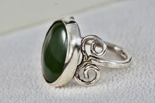 Load image into Gallery viewer, Sterling Silver Large Oval Green Jade Handmade Ring Size 7
