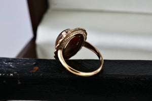 Vintage Handmade Sterling Silver 10KT. Gold Filled Oval Brown Agate Ring Size 7.5