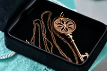 Load image into Gallery viewer, Tiffany &amp; Co. 18Kt. Rose Gold Diamond Daisy Large Key 2.25&quot; Pendant Necklace
