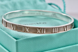 Tiffany & Co. Atlas Sterling Silver Roman Numeral Bangle Small Bracelet