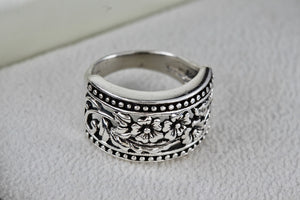 Sterling Silver Floral Filigree Flowers Wide Band Ring Size 7.5