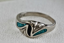 Load image into Gallery viewer, Native American Silver Copper Large Coral &amp; Turquoise Chip Inlay Wavy Ring Size 11
