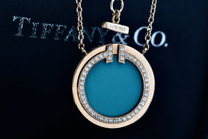 Tiffany & Co. Rose Gold Diamond Tiffany T Turquoise Pendant 16" Necklace