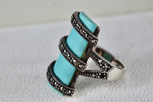 Load image into Gallery viewer, Sterling Silver Rhinestone Wrapped Turquoise Bar Ring Size 7
