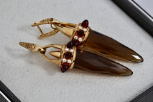 Load image into Gallery viewer, Stephen Webster 18Kt. Gold Smokey Topaz &amp; Garnet &quot;Russian Roulette&quot; Bullet Drop Earrings
