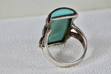 Load image into Gallery viewer, Sterling Silver Rhinestone Wrapped Turquoise Bar Ring Size 7
