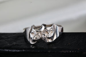 Sterling Silver Happy-Tragedy Two-Faced Masks Band Ring Size 7