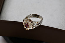 Load image into Gallery viewer, Vintage Silverplate Reversible CZ Ruby Diamonds Costume Ring Size 5
