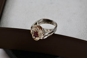 Vintage Silverplate Reversible CZ Ruby Diamonds Costume Ring Size 5