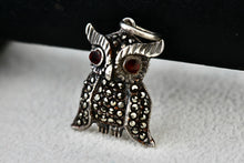 Load image into Gallery viewer, Sterling Silver Ruby Eyes Rhinestone Owl Charm Pendant Vintage
