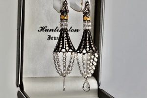Sevan Bicakci 18Kt. Oxidized Gold Platinum Diamond Pearl Chandelier Drop Great Gatsby Earrings